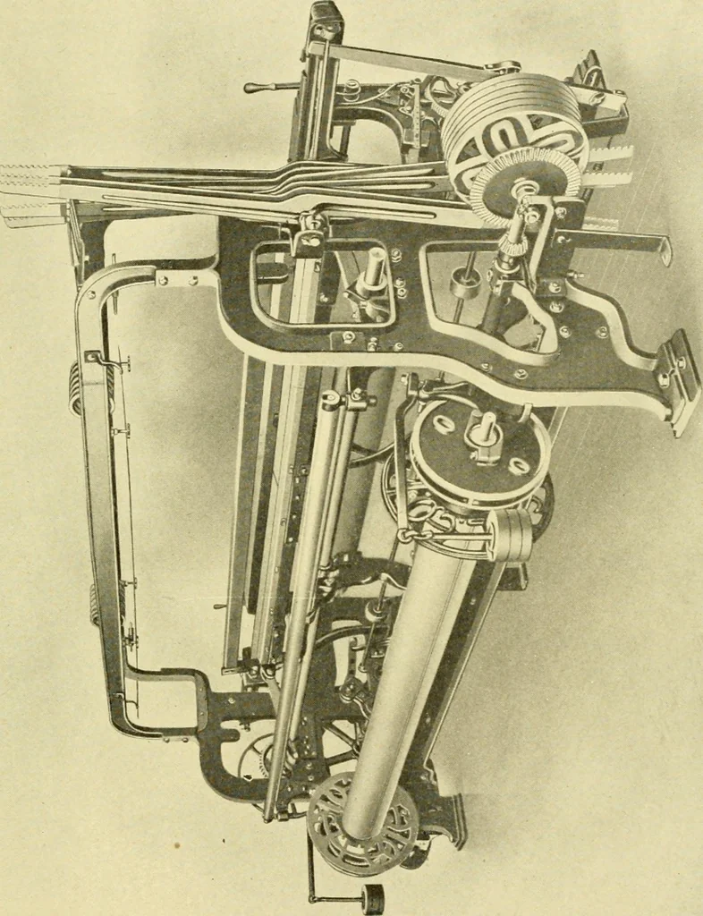 An illustration from Cyclopedia of textile work : a general reference library on cotton, woollen and worsted yarn manufacture, weaving, designing, chemistry and dyeing, finishing, knitting, and allied subjects, 1907, leaf 159