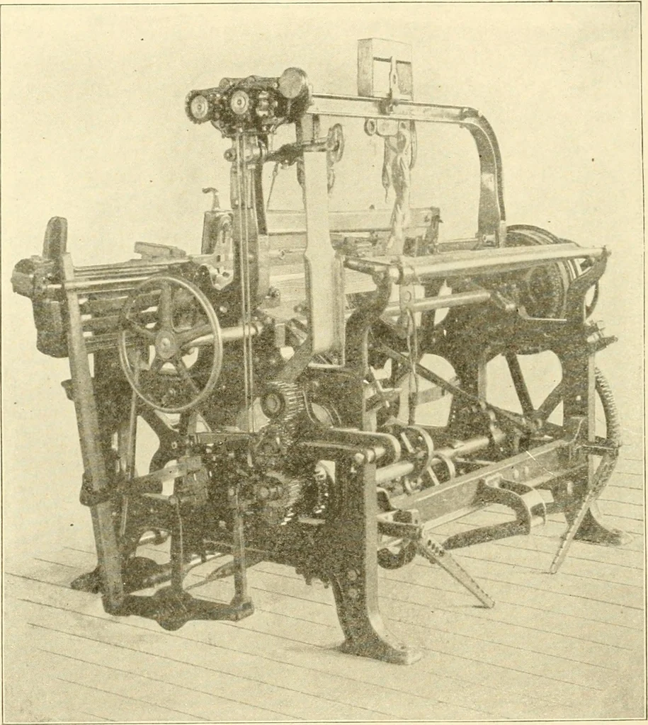 An illustration from Cyclopedia of textile work : a general reference library on cotton, woollen and worsted yarn manufacture, weaving, designing, chemistry and dyeing, finishing, knitting, and allied subjects, 1907, leaf 198