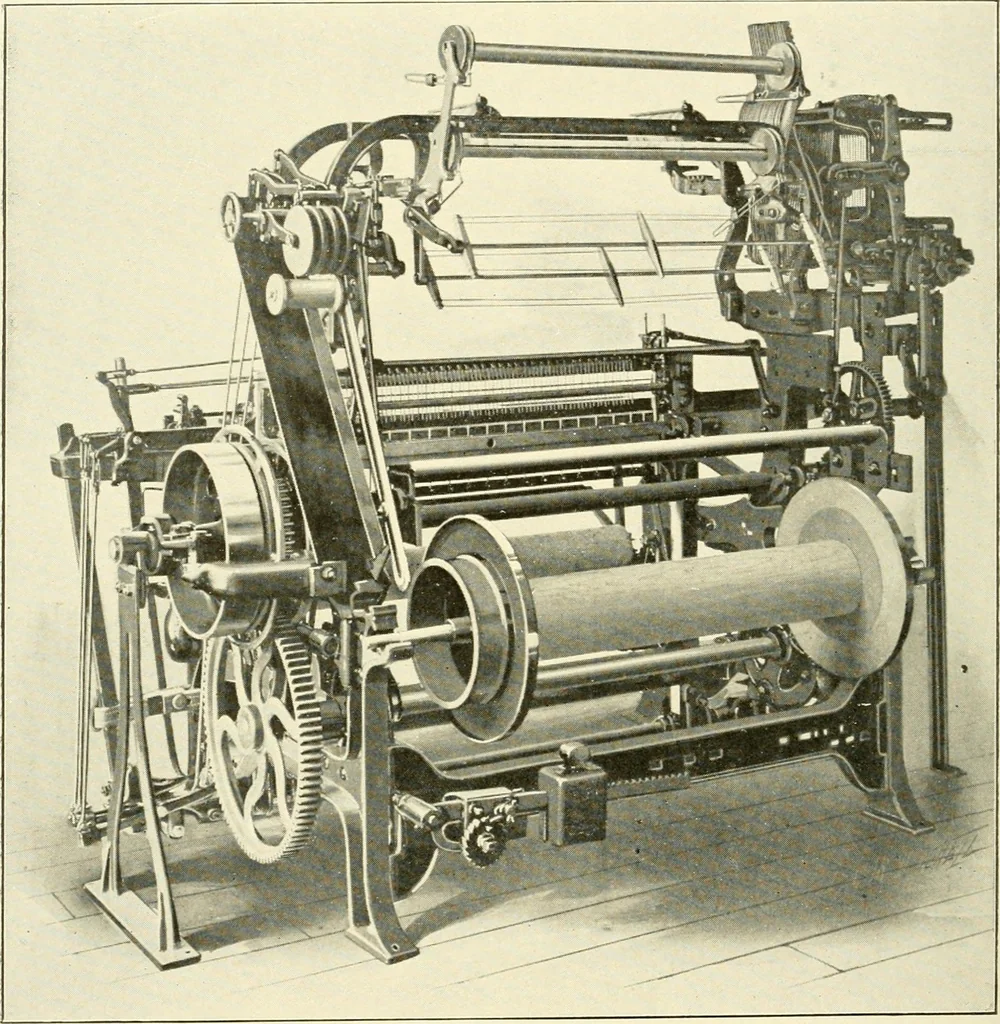 An illustration from Cyclopedia of textile work : a general reference library on cotton, woollen and worsted yarn manufacture, weaving, designing, chemistry and dyeing, finishing, knitting, and allied subjects, 1907, leaf 214