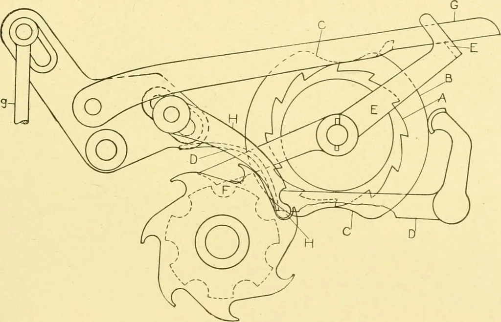 An illustration from Cyclopedia of textile work : a general reference library on cotton, woollen and worsted yarn manufacture, weaving, designing, chemistry and dyeing, finishing, knitting, and allied subjects, 1907, leaf 219