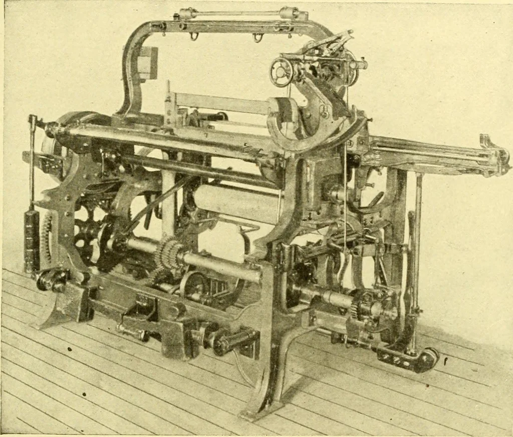 An illustration from Cyclopedia of textile work : a general reference library on cotton, woollen and worsted yarn manufacture, weaving, designing, chemistry and dyeing, finishing, knitting, and allied subjects, 1907, leaf 223