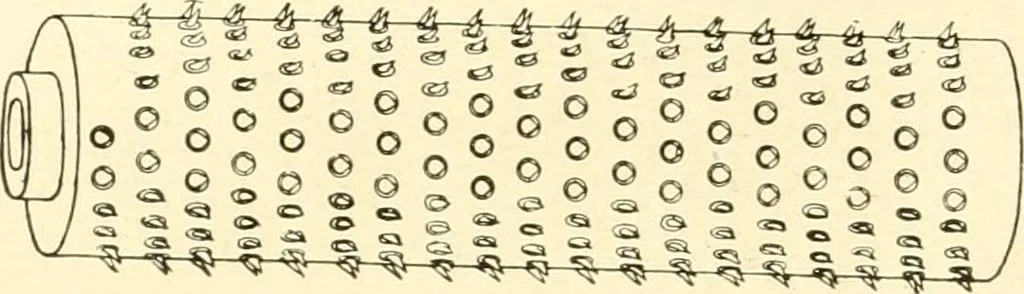 An illustration from Cyclopedia of textile work : a general reference library on cotton, woollen and worsted yarn manufacture, weaving, designing, chemistry and dyeing, finishing, knitting, and allied subjects, 1907, leaf 230