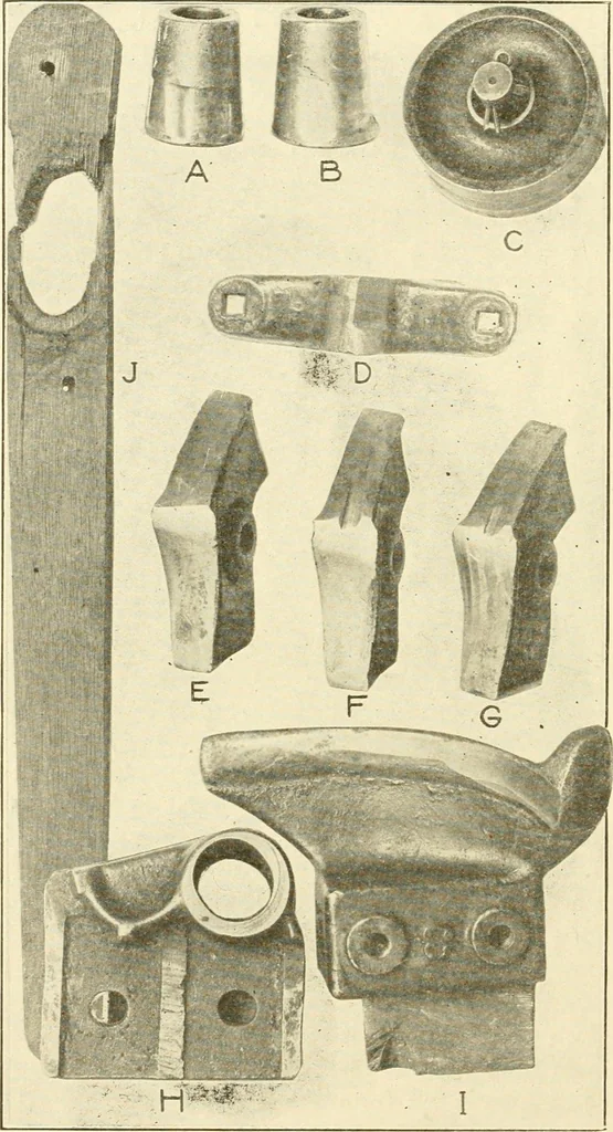An illustration from Cyclopedia of textile work : a general reference library on cotton, woollen and worsted yarn manufacture, weaving, designing, chemistry and dyeing, finishing, knitting, and allied subjects, 1907, leaf 246
