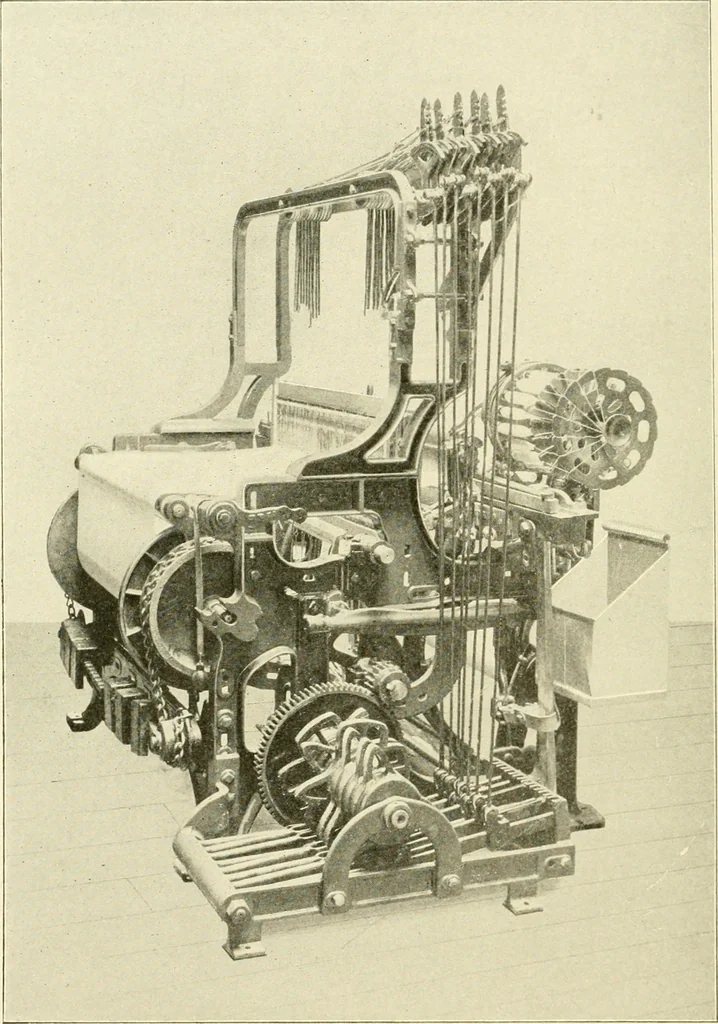 An illustration from Cyclopedia of textile work : a general reference library on cotton, woollen and worsted yarn manufacture, weaving, designing, chemistry and dyeing, finishing, knitting, and allied subjects, 1907, leaf 266