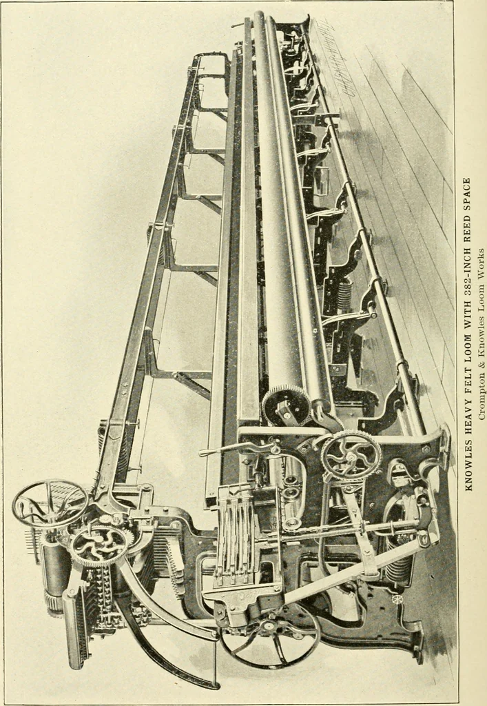 An illustration from Cyclopedia of textile work : a general reference library on cotton, woollen and worsted yarn manufacture, weaving, designing, chemistry and dyeing, finishing, knitting, and allied subjects, 1907, leaf 302