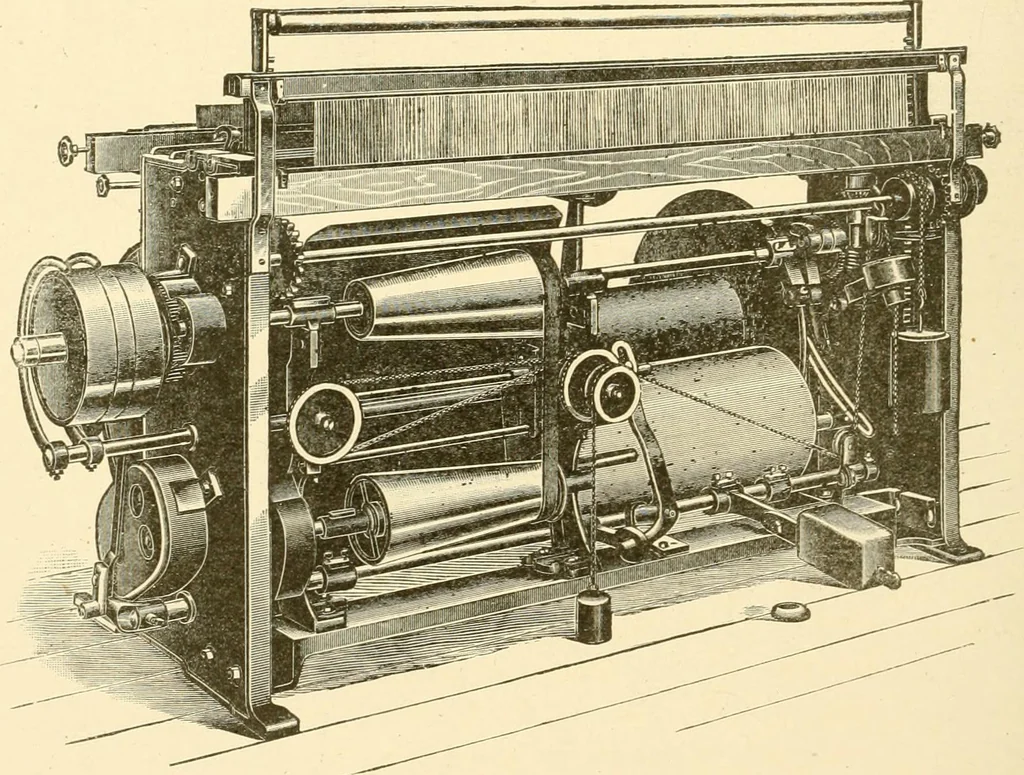 An illustration from Cyclopedia of textile work : a general reference library on cotton, woollen and worsted yarn manufacture, weaving, designing, chemistry and dyeing, finishing, knitting, and allied subjects, 1907, leaf 32
