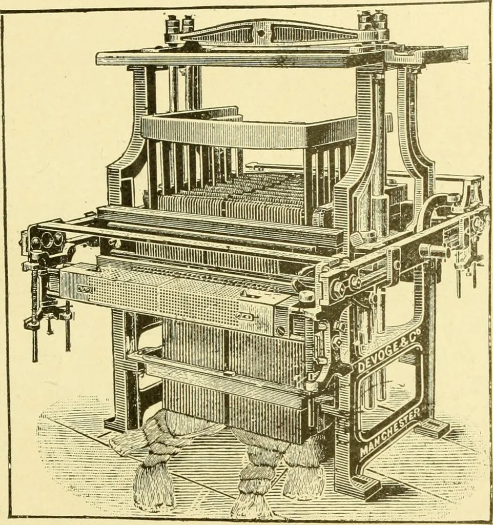 An illustration from Cyclopedia of textile work : a general reference library on cotton, woollen and worsted yarn manufacture, weaving, designing, chemistry and dyeing, finishing, knitting, and allied subjects, 1907, leaf 339