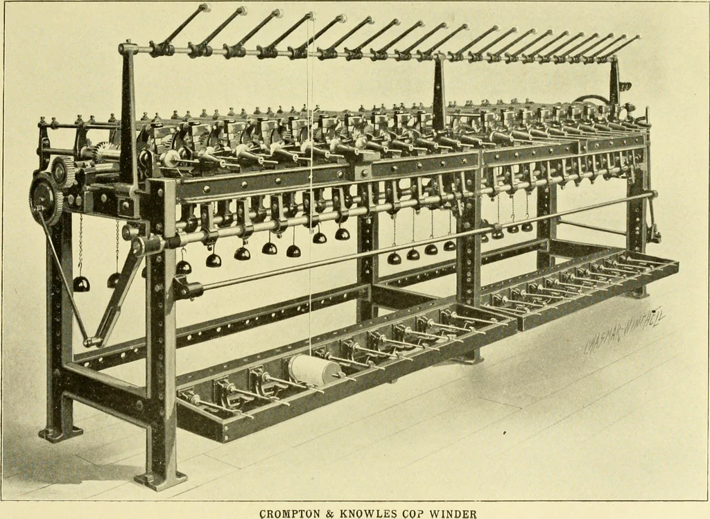 An illustration from Cyclopedia of textile work : a general reference library on cotton, woollen and worsted yarn manufacture, weaving, designing, chemistry and dyeing, finishing, knitting, and allied subjects, 1907, leaf 71