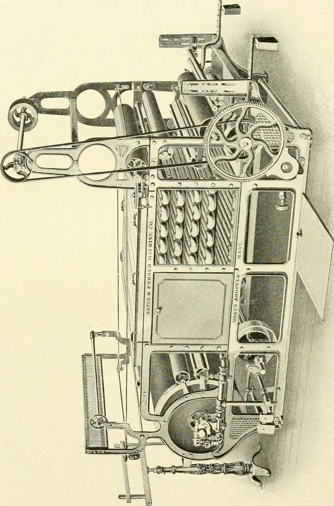 An illustration from Cyclopedia of textile work : a general reference library on cotton, woollen and worsted yarn manufacture, weaving, designing, chemistry and dyeing, finishing, knitting, and allied subjects, 1907, leaf 90