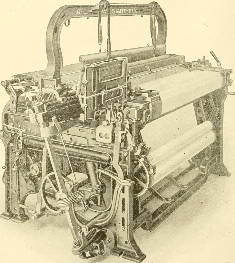 An illustration from Cyclopedia of textile work : a general reference library on cotton, woollen and worsted yarn manufacture, weaving, designing, chemistry and dyeing, finishing, knitting, and allied subjects, 1907, leaf 98