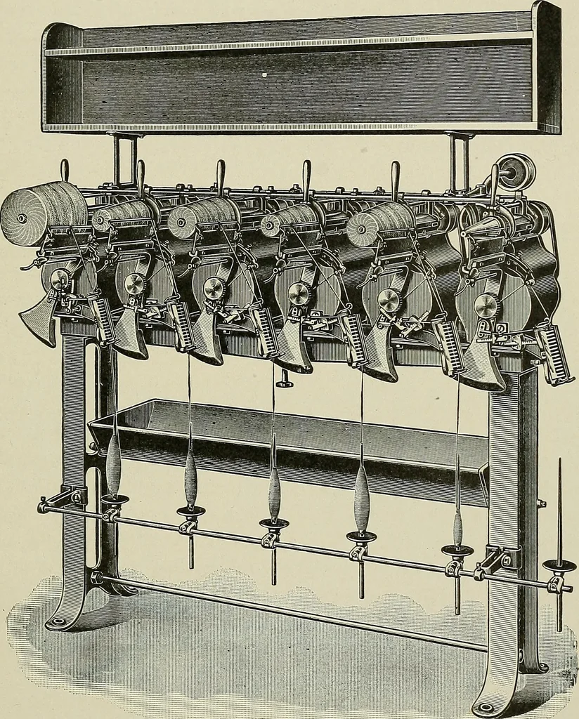 An illustration from Cyclopedia of textile work : a general reference library on cotton, woolen and worsted yarn manufacture, weaving, designing, chemistry and dyeing, finishing, knitting, and allied subjects, 1911, leaf 120