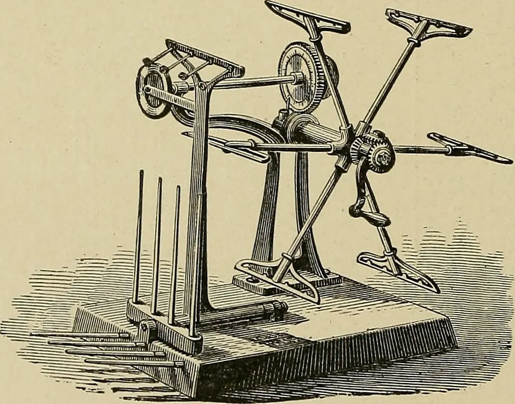 An illustration from Cyclopedia of textile work : a general reference library on cotton, woolen and worsted yarn manufacture, weaving, designing, chemistry and dyeing, finishing, knitting, and allied subjects, 1911, leaf 43