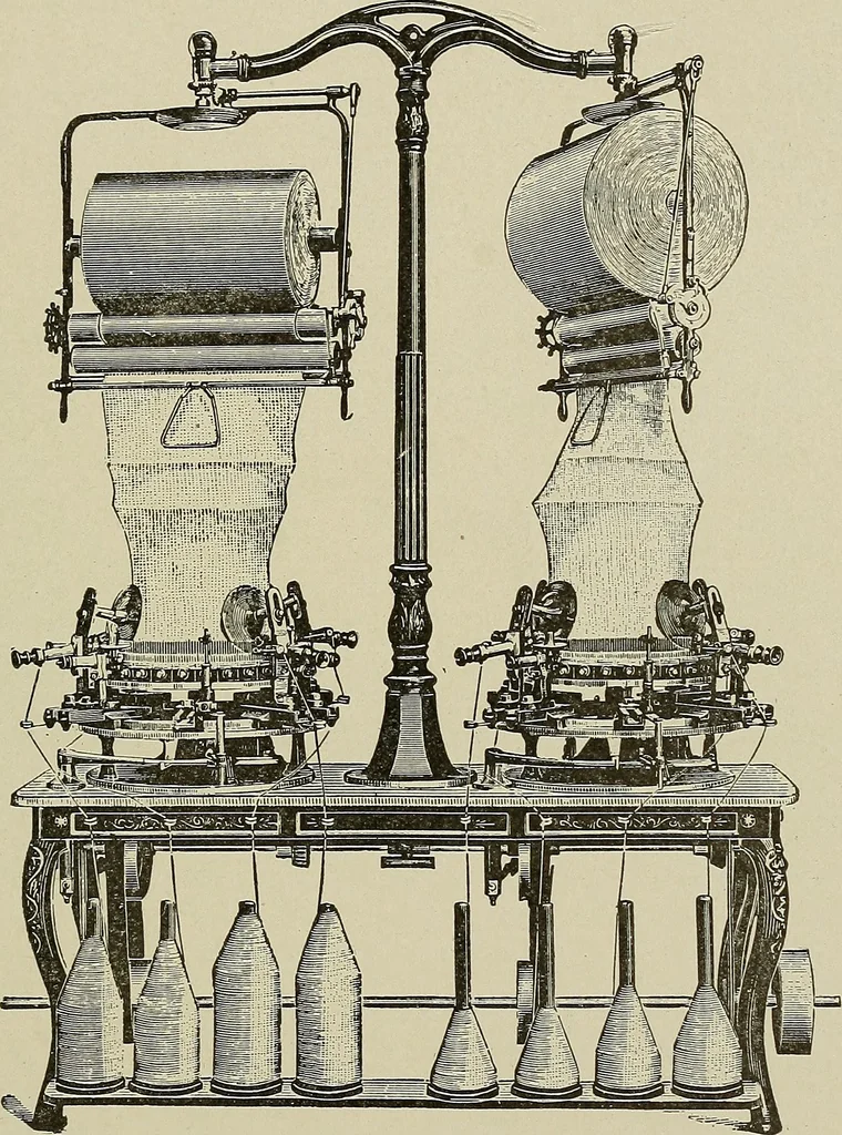 An illustration from Cyclopedia of textile work : a general reference library on cotton, woolen and worsted yarn manufacture, weaving, designing, chemistry and dyeing, finishing, knitting, and allied subjects, 1911, leaf 50
