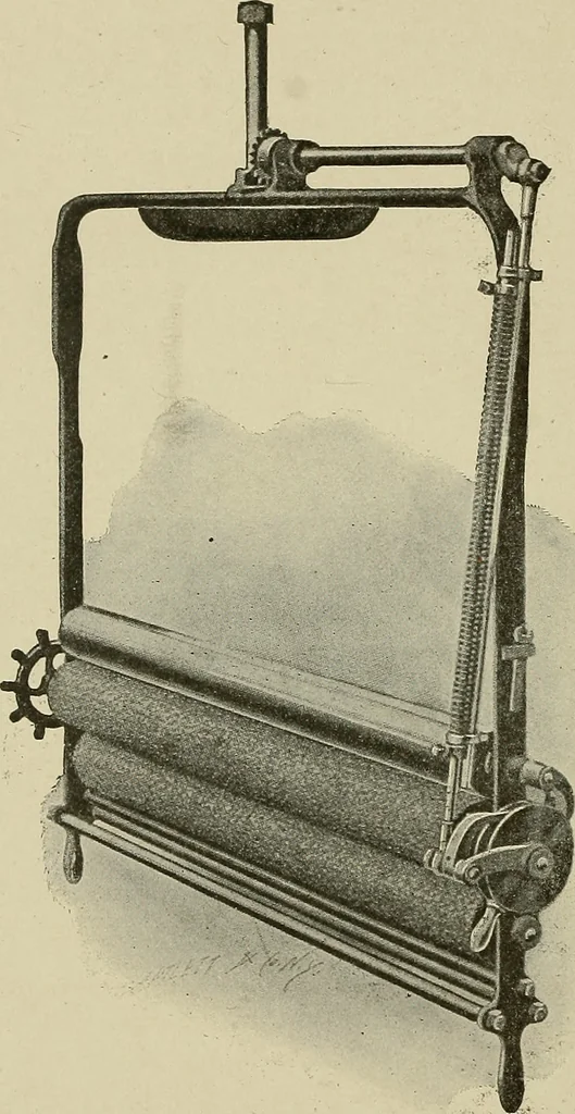 An illustration from Cyclopedia of textile work : a general reference library on cotton, woolen and worsted yarn manufacture, weaving, designing, chemistry and dyeing, finishing, knitting, and allied subjects, 1911, leaf 61