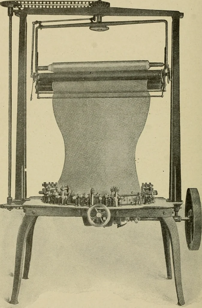 An illustration from Cyclopedia of textile work : a general reference library on cotton, woolen and worsted yarn manufacture, weaving, designing, chemistry and dyeing, finishing, knitting, and allied subjects, 1911, leaf 95