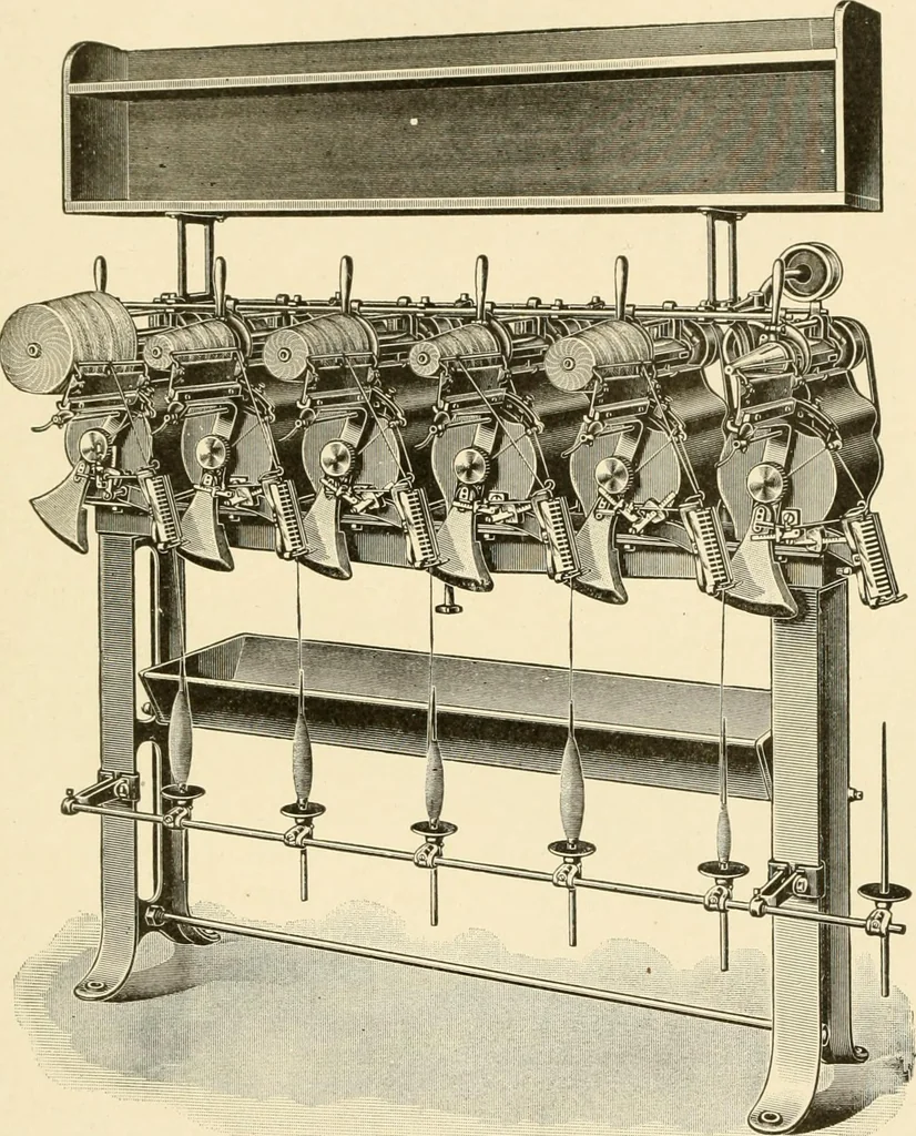 An illustration from Cyclopedia of textile work : a general reference library on cotton, woollen and worsted yarn manufacture, weaving, designing, chemistry and dyeing, finishing, knitting, and allied subjects, 1907, leaf 115