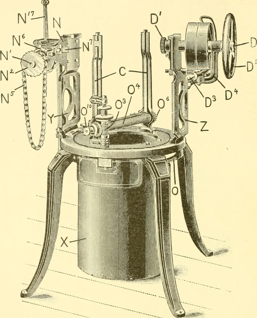 An illustration from Cyclopedia of textile work : a general reference library on cotton, woollen and worsted yarn manufacture, weaving, designing, chemistry and dyeing, finishing, knitting, and allied subjects, 1907, leaf 150