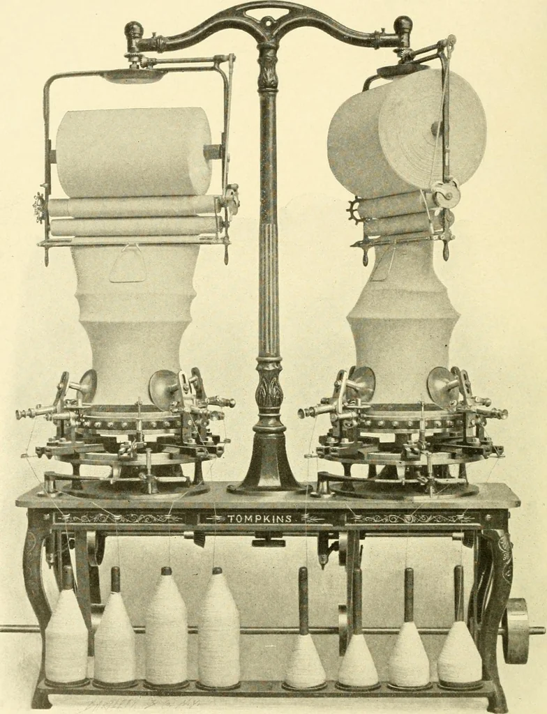 An illustration from Cyclopedia of textile work : a general reference library on cotton, woollen and worsted yarn manufacture, weaving, designing, chemistry and dyeing, finishing, knitting, and allied subjects, 1907, leaf 16