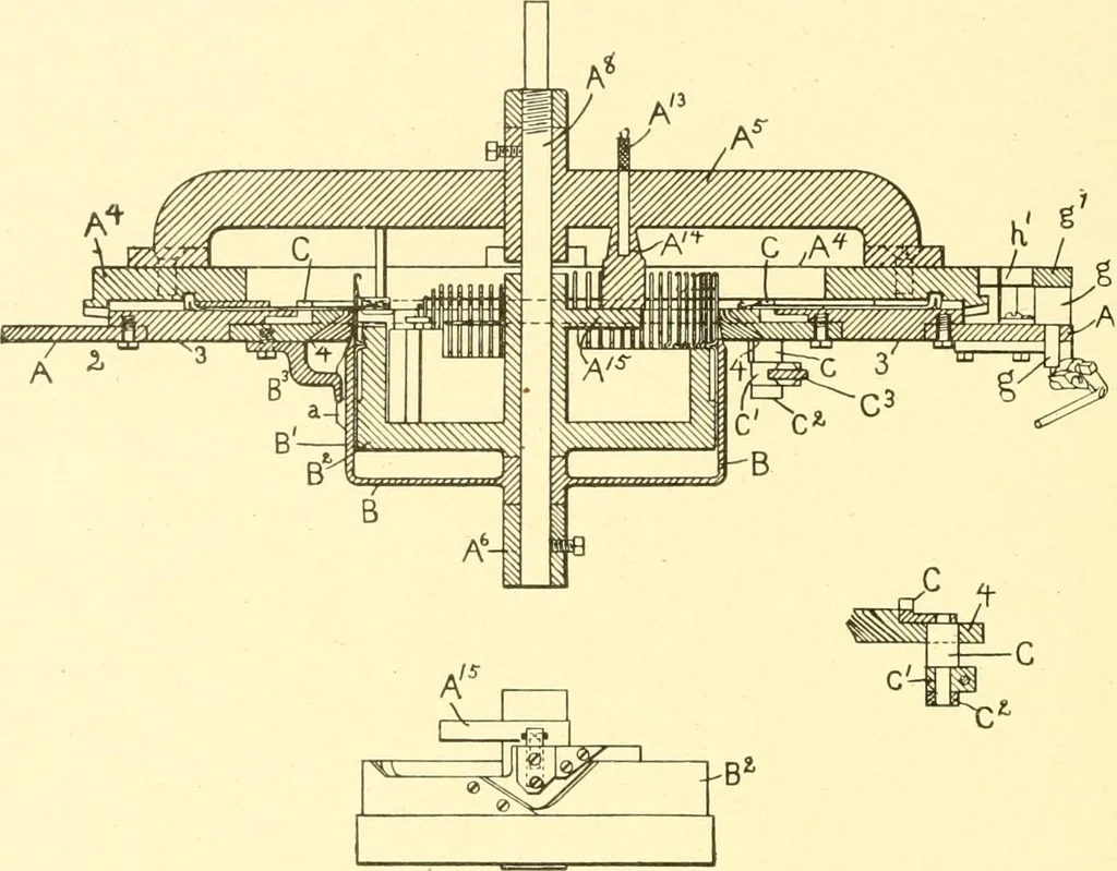 An illustration from Cyclopedia of textile work : a general reference library on cotton, woollen and worsted yarn manufacture, weaving, designing, chemistry and dyeing, finishing, knitting, and allied subjects, 1907, leaf 194