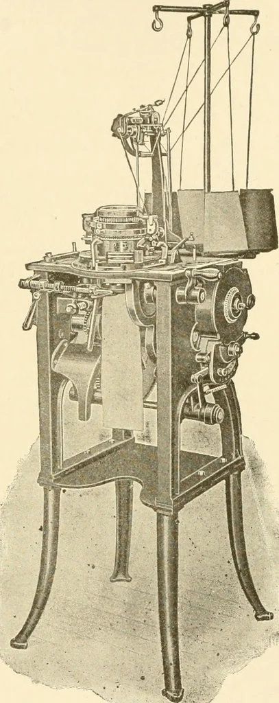 An illustration from Cyclopedia of textile work : a general reference library on cotton, woollen and worsted yarn manufacture, weaving, designing, chemistry and dyeing, finishing, knitting, and allied subjects, 1907, leaf 253