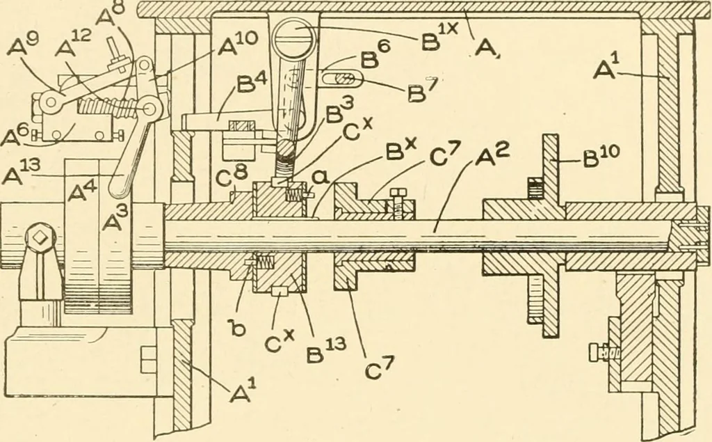 An illustration from Cyclopedia of textile work : a general reference library on cotton, woollen and worsted yarn manufacture, weaving, designing, chemistry and dyeing, finishing, knitting, and allied subjects, 1907, leaf 265