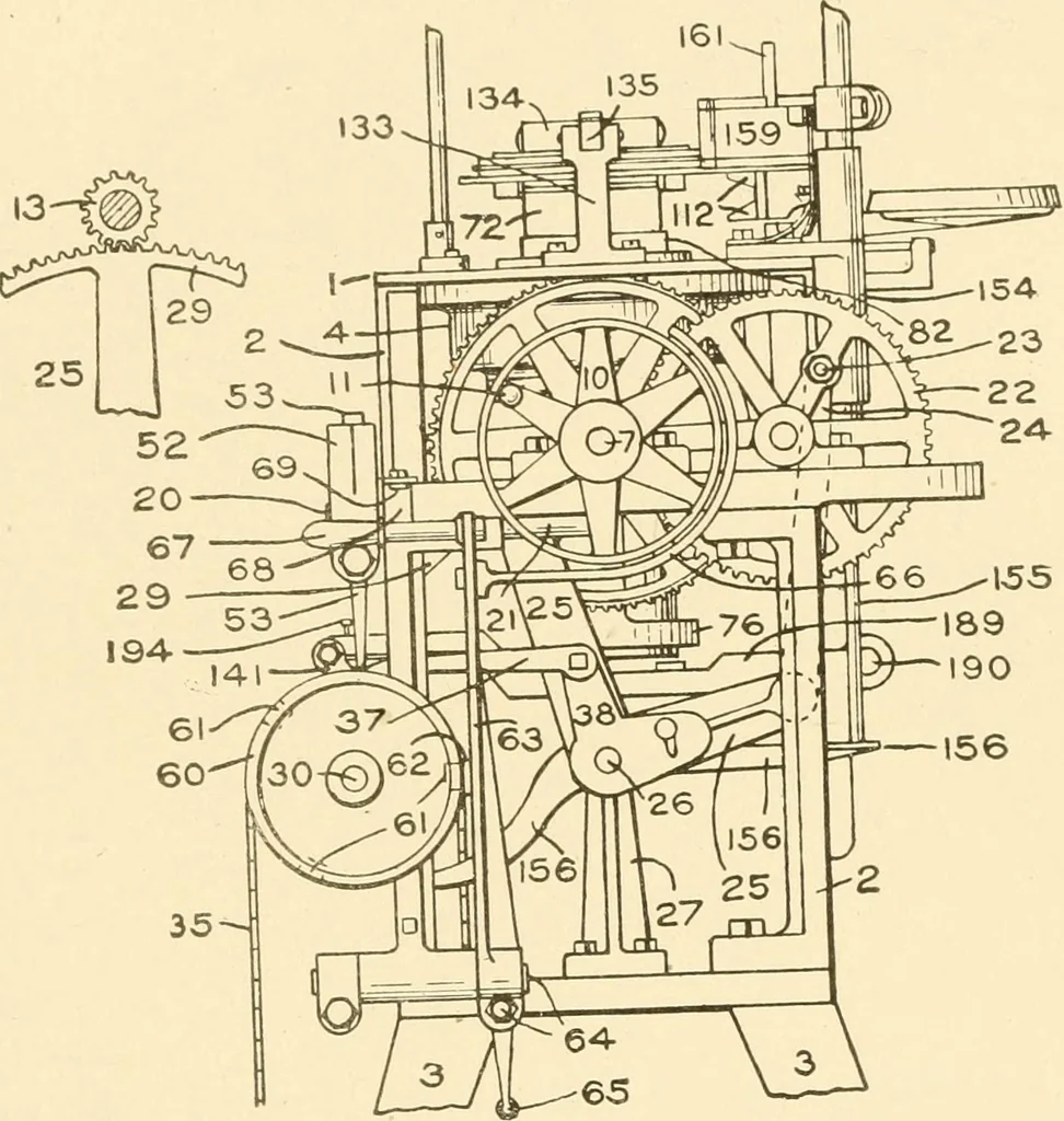 An illustration from Cyclopedia of textile work : a general reference library on cotton, woollen and worsted yarn manufacture, weaving, designing, chemistry and dyeing, finishing, knitting, and allied subjects, 1907, leaf 283