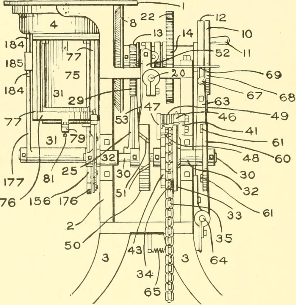 An illustration from Cyclopedia of textile work : a general reference library on cotton, woollen and worsted yarn manufacture, weaving, designing, chemistry and dyeing, finishing, knitting, and allied subjects, 1907, leaf 284