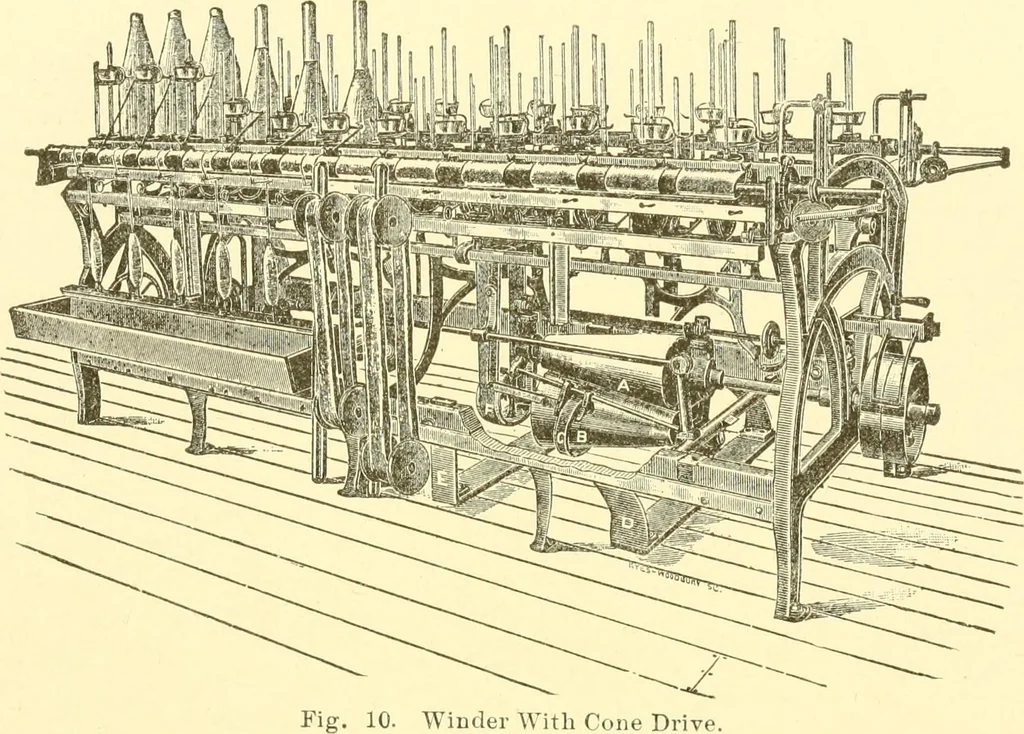 An illustration from Cyclopedia of textile work : a general reference library on cotton, woollen and worsted yarn manufacture, weaving, designing, chemistry and dyeing, finishing, knitting, and allied subjects, 1907, leaf 30