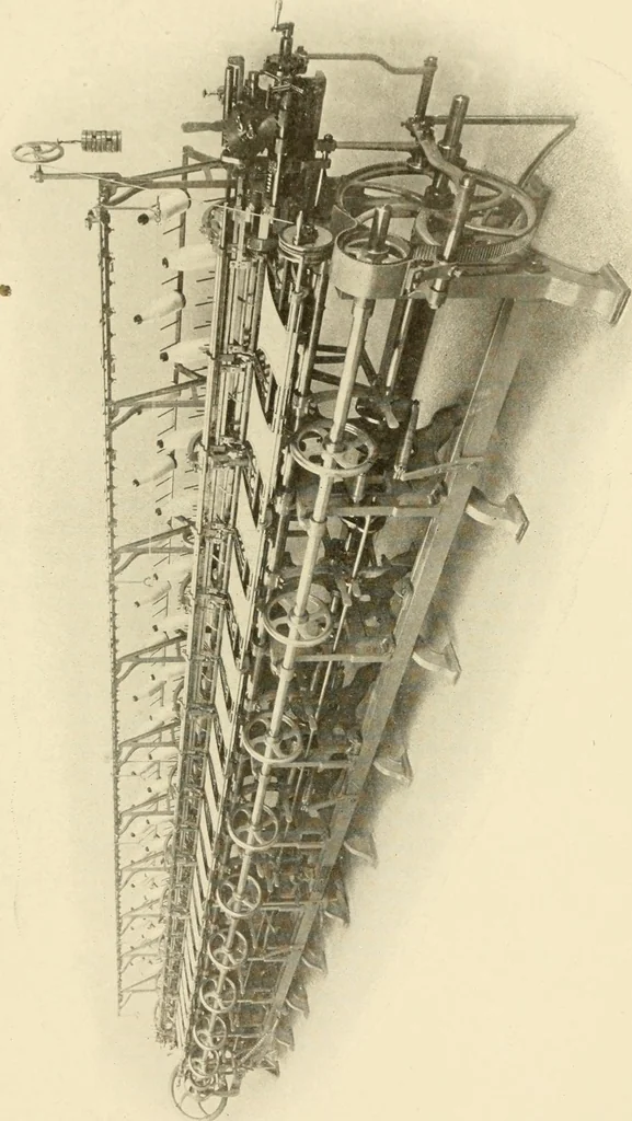 An illustration from Cyclopedia of textile work : a general reference library on cotton, woollen and worsted yarn manufacture, weaving, designing, chemistry and dyeing, finishing, knitting, and allied subjects, 1907, leaf 313