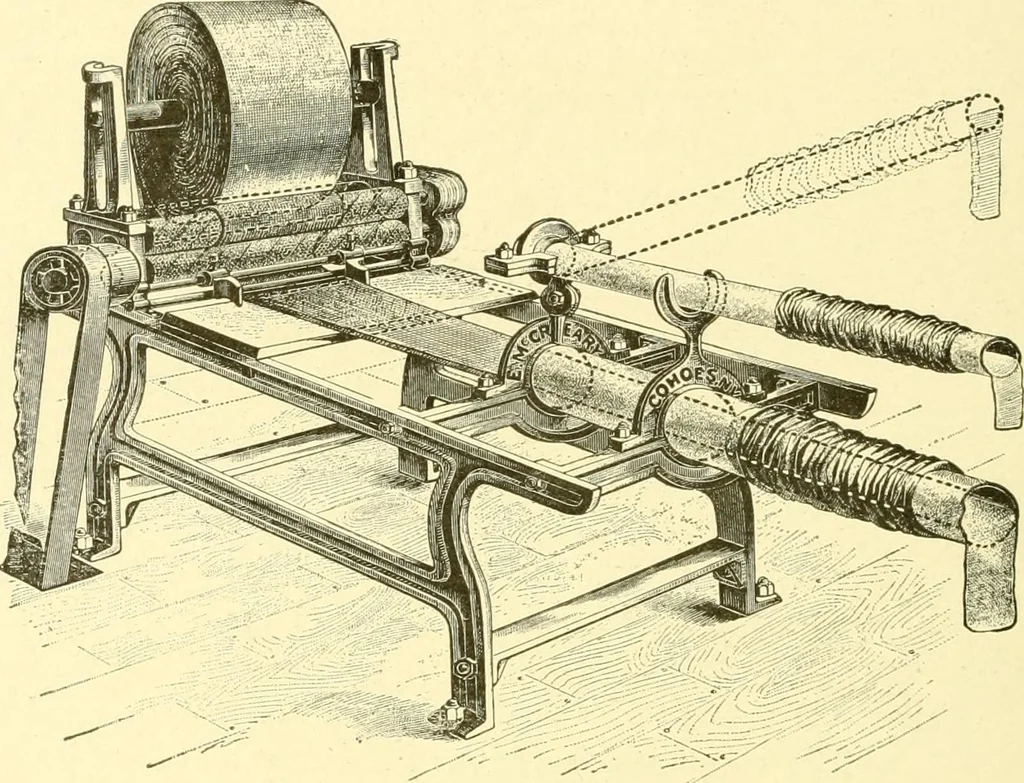 An illustration from Cyclopedia of textile work : a general reference library on cotton, woollen and worsted yarn manufacture, weaving, designing, chemistry and dyeing, finishing, knitting, and allied subjects, 1907, leaf 334