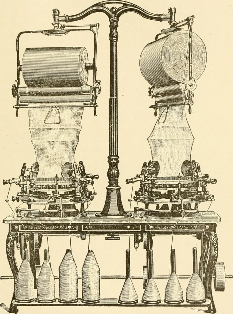 An illustration from Cyclopedia of textile work : a general reference library on cotton, woollen and worsted yarn manufacture, weaving, designing, chemistry and dyeing, finishing, knitting, and allied subjects, 1907, leaf 47