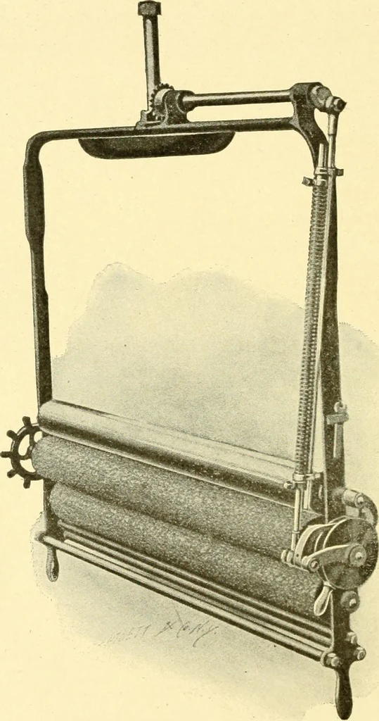 An illustration from Cyclopedia of textile work : a general reference library on cotton, woollen and worsted yarn manufacture, weaving, designing, chemistry and dyeing, finishing, knitting, and allied subjects, 1907, leaf 58