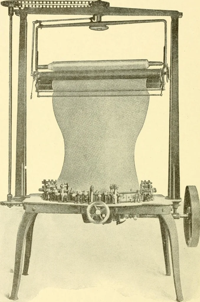An illustration from Cyclopedia of textile work : a general reference library on cotton, woollen and worsted yarn manufacture, weaving, designing, chemistry and dyeing, finishing, knitting, and allied subjects, 1907, leaf 92