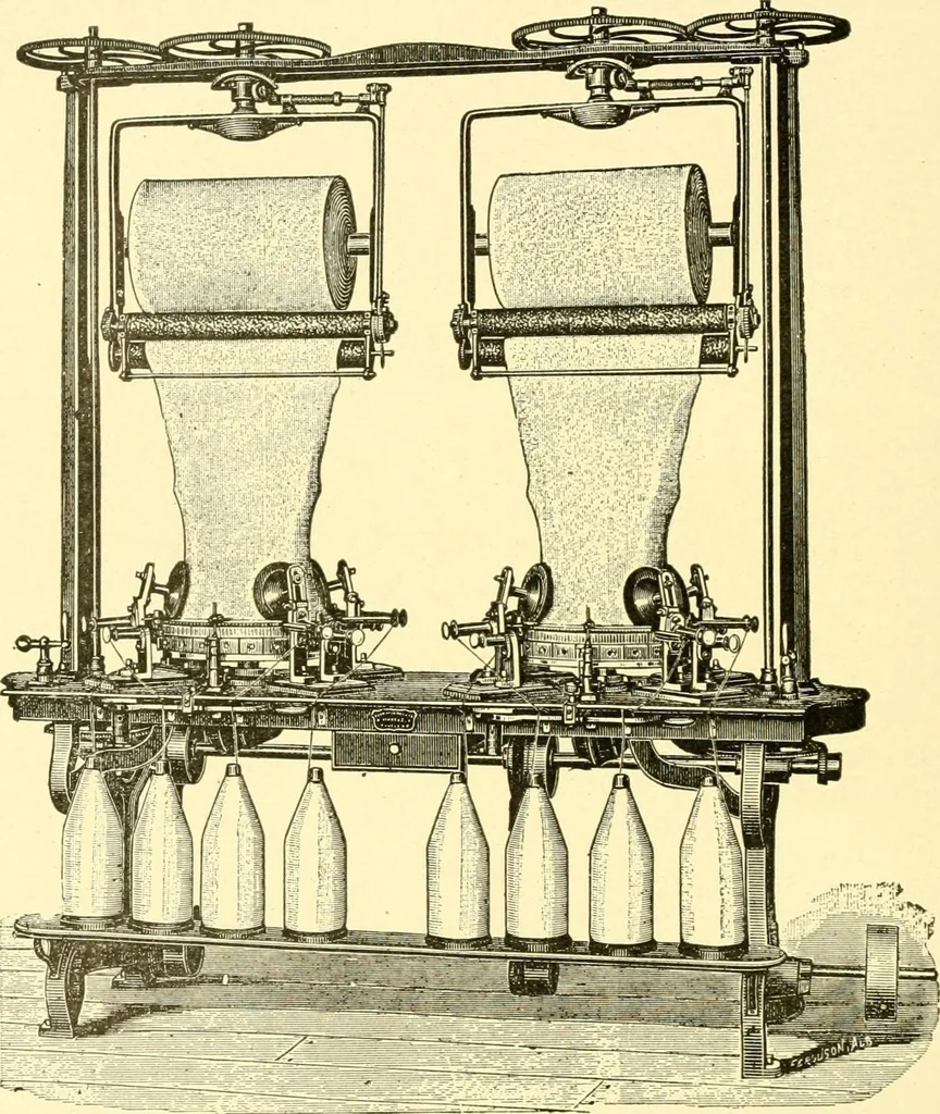 An illustration from Cyclopedia of textile work : a general reference library on cotton, woollen and worsted yarn manufacture, weaving, designing, chemistry and dyeing, finishing, knitting, and allied subjects, 1907, leaf 94