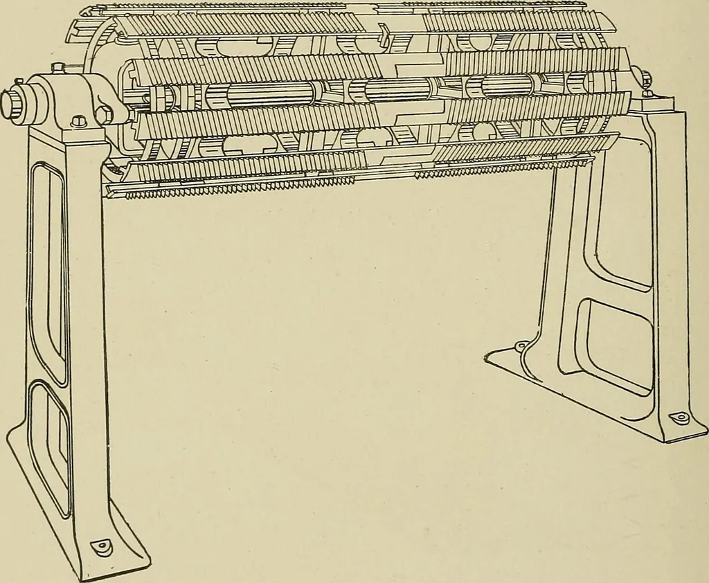 An illustration from Cyclopedia of textile work : a general reference library on cotton, woolen and worsted yarn manufacture, weaving, designing, chemistry and dyeing, finishing, knitting, and allied subjects, 1911, leaf 122