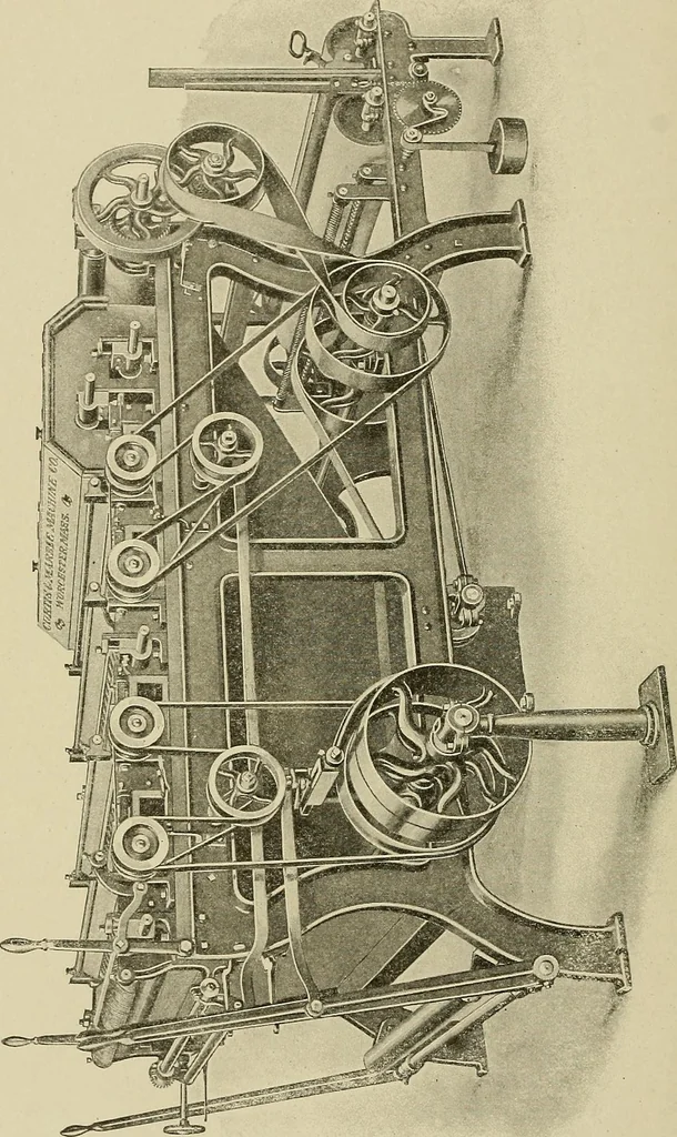An illustration from Cyclopedia of textile work : a general reference library on cotton, woolen and worsted yarn manufacture, weaving, designing, chemistry and dyeing, finishing, knitting, and allied subjects, 1911, leaf 66