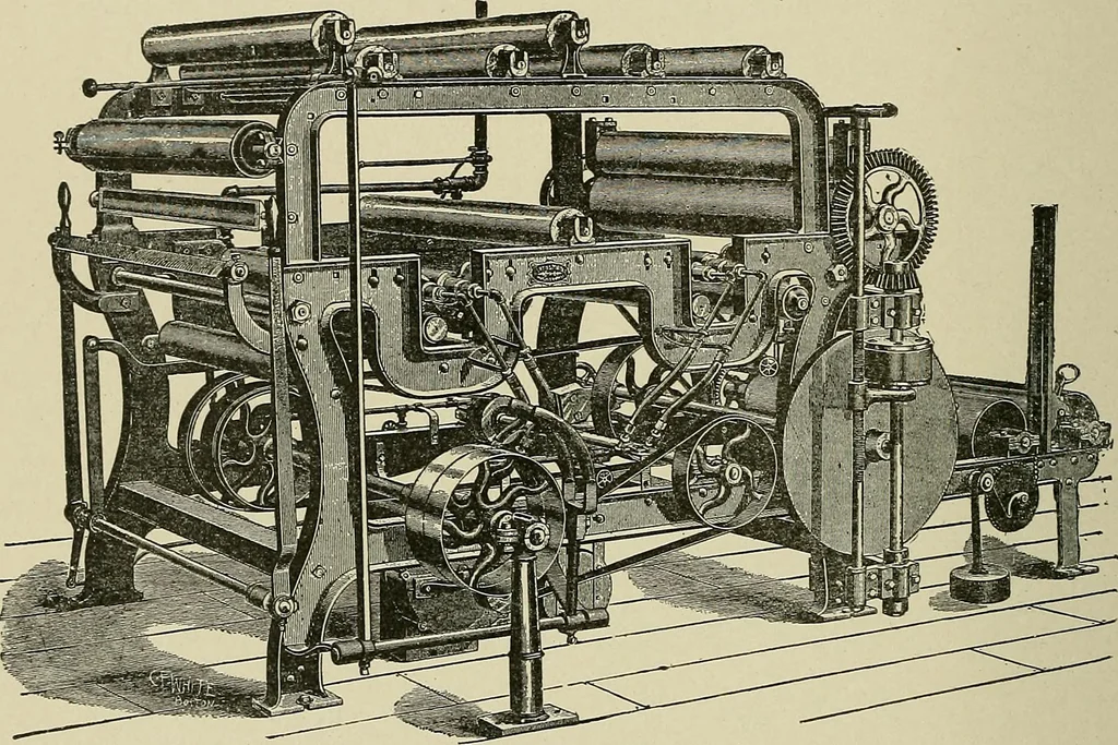 An illustration from Cyclopedia of textile work : a general reference library on cotton, woolen and worsted yarn manufacture, weaving, designing, chemistry and dyeing, finishing, knitting, and allied subjects, 1911, leaf 76