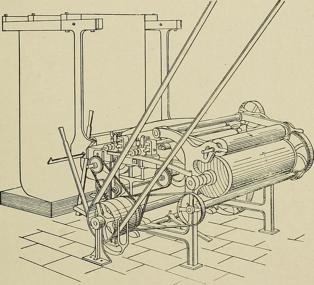 An illustration from Cyclopedia of textile work : a general reference library on cotton, woolen and worsted yarn manufacture, weaving, designing, chemistry and dyeing, finishing, knitting, and allied subjects, 1911, leaf 83