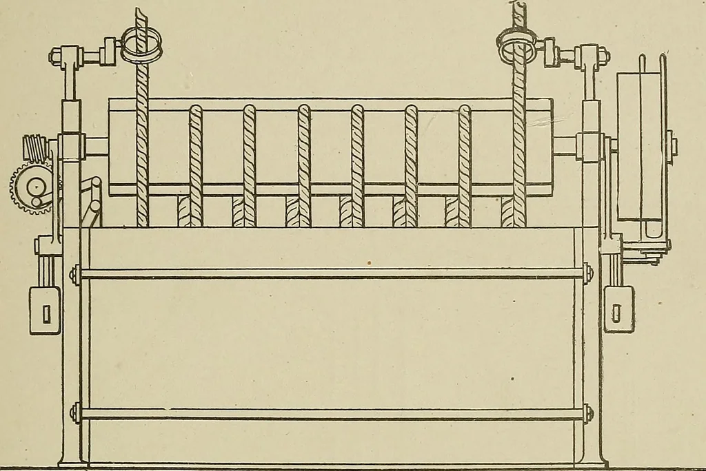 An illustration from Cyclopedia of textile work : a general reference library on cotton, woolen and worsted yarn manufacture, weaving, designing, chemistry and dyeing, finishing, knitting, and allied subjects, 1911, leaf 91