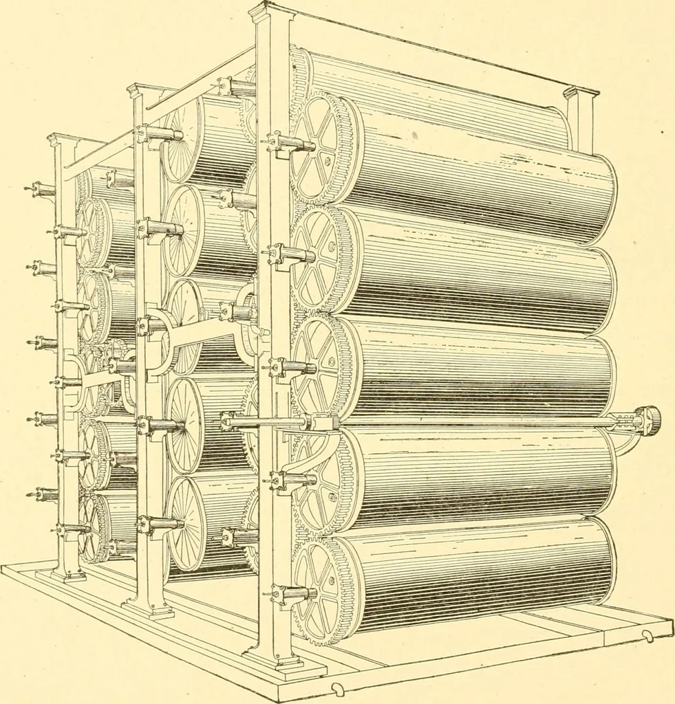An illustration from Cyclopedia of textile work : a general reference library on cotton, woollen and worsted yarn manufacture, weaving, designing, chemistry and dyeing, finishing, knitting, and allied subjects, 1907, leaf 124