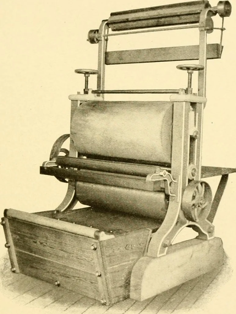 An illustration from Cyclopedia of textile work : a general reference library on cotton, woollen and worsted yarn manufacture, weaving, designing, chemistry and dyeing, finishing, knitting, and allied subjects, 1907, leaf 35