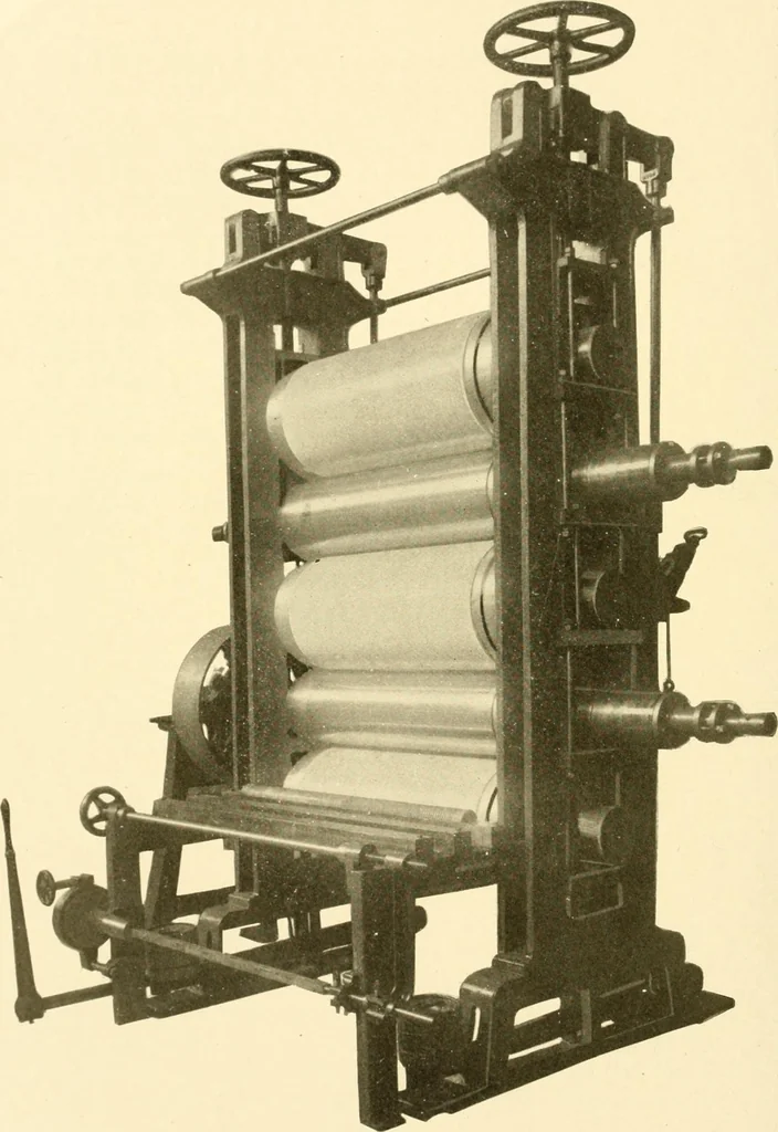 An illustration from Cyclopedia of textile work : a general reference library on cotton, woollen and worsted yarn manufacture, weaving, designing, chemistry and dyeing, finishing, knitting, and allied subjects, 1907, leaf 54