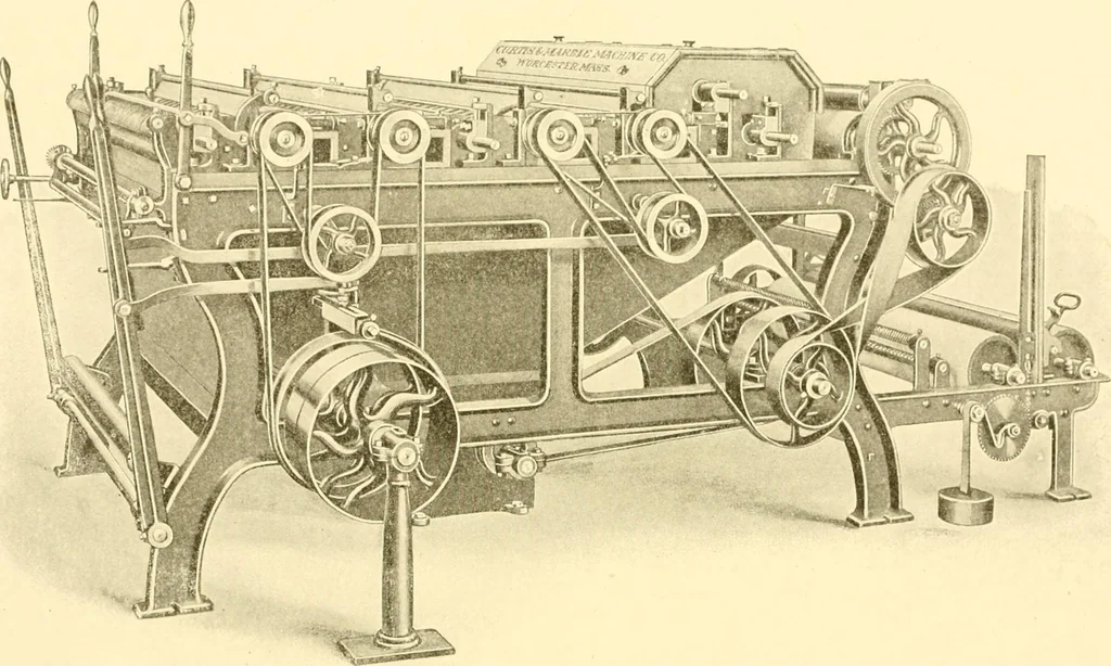 An illustration from Cyclopedia of textile work : a general reference library on cotton, woollen and worsted yarn manufacture, weaving, designing, chemistry and dyeing, finishing, knitting, and allied subjects, 1907, leaf 66