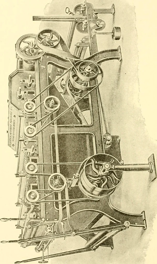 An illustration from Cyclopedia of textile work : a general reference library on cotton, woollen and worsted yarn manufacture, weaving, designing, chemistry and dyeing, finishing, knitting, and allied subjects, 1907, leaf 80