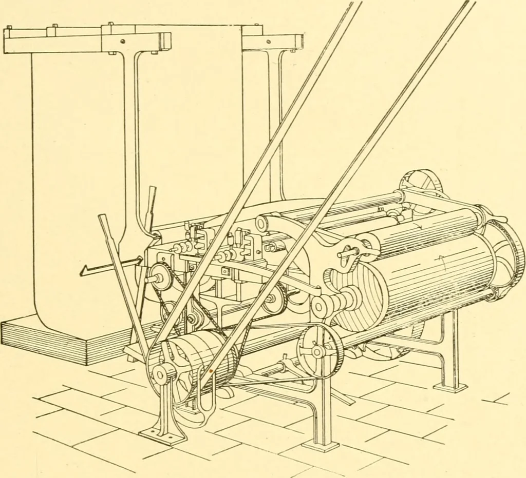 An illustration from Cyclopedia of textile work : a general reference library on cotton, woollen and worsted yarn manufacture, weaving, designing, chemistry and dyeing, finishing, knitting, and allied subjects, 1907, leaf 83