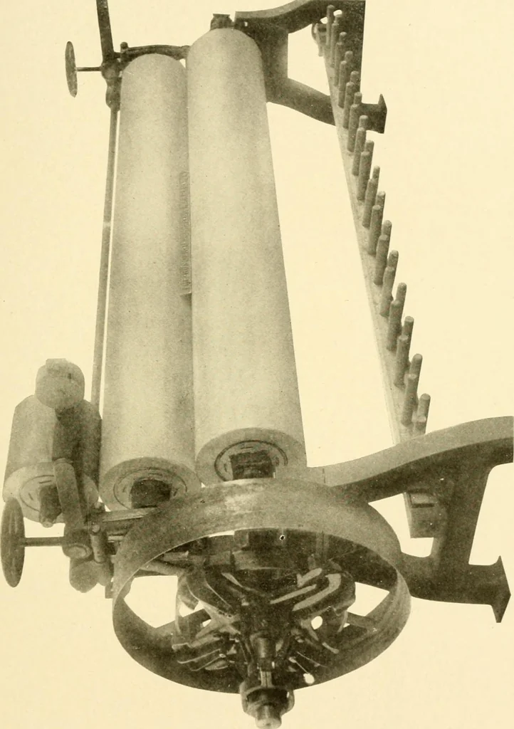 An illustration from Cyclopedia of textile work : a general reference library on cotton, woollen and worsted yarn manufacture, weaving, designing, chemistry and dyeing, finishing, knitting, and allied subjects, 1907, leaf 89