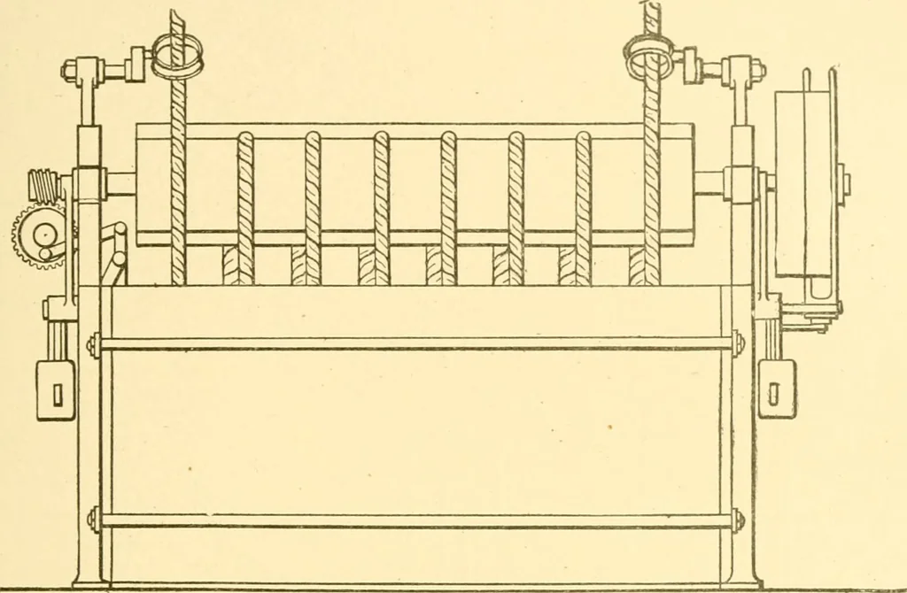 An illustration from Cyclopedia of textile work : a general reference library on cotton, woollen and worsted yarn manufacture, weaving, designing, chemistry and dyeing, finishing, knitting, and allied subjects, 1907, leaf 91