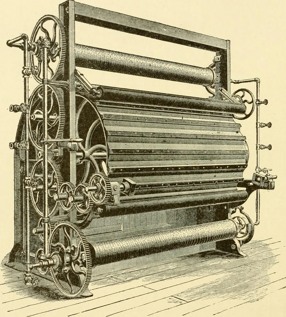An illustration from Cyclopedia of textile work : a general reference library on cotton, woollen and worsted yarn manufacture, weaving, designing, chemistry and dyeing, finishing, knitting, and allied subjects, 1907, leaf 121