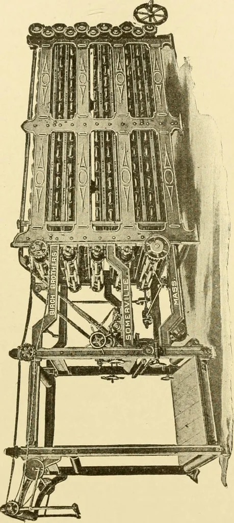 An illustration from Cyclopedia of textile work : a general reference library on cotton, woollen and worsted yarn manufacture, weaving, designing, chemistry and dyeing, finishing, knitting, and allied subjects, 1907, leaf 136