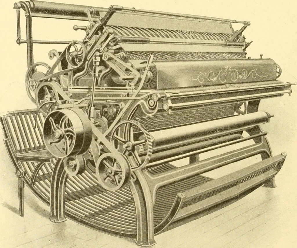 An illustration from Cyclopedia of textile work : a general reference library on cotton, woollen and worsted yarn manufacture, weaving, designing, chemistry and dyeing, finishing, knitting, and allied subjects, 1907, leaf 141